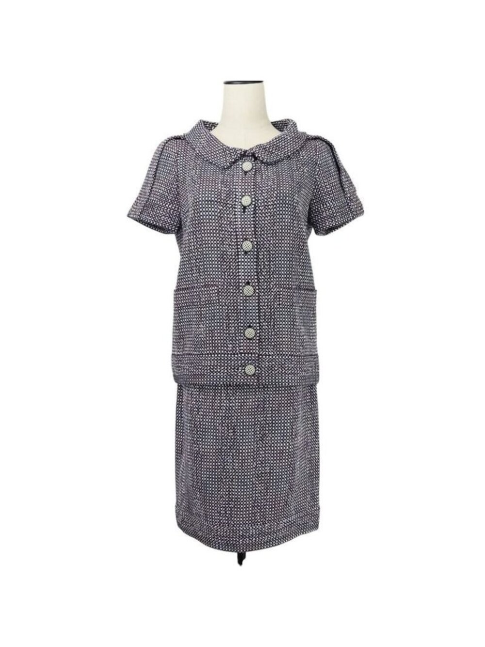 Chanel Tweed Jacket Skirt Set Suit Size 38 Purple 09P